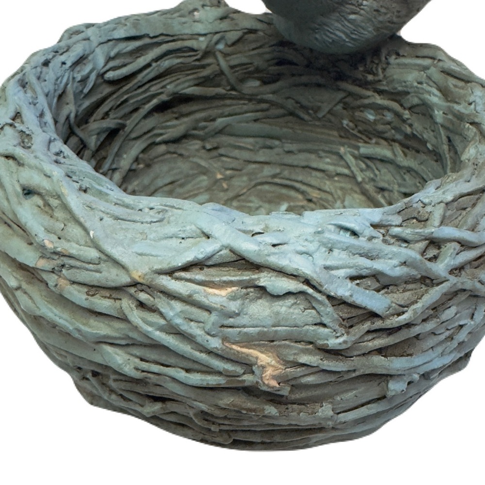 Nesting Bird Dish Trinket Bowl Aqua Rustic Sculpture Figurine 6” Vintage Art - Picture 8 of 16